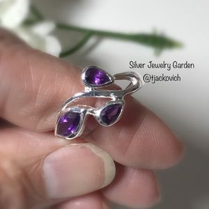 Pear Amethyst Sterling Silver Ring